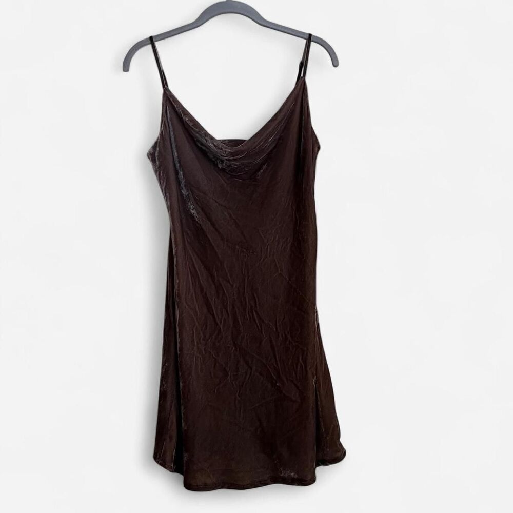 Isalis Women's Brown Velvet Dress Cowl Neck Slip Dress Size M